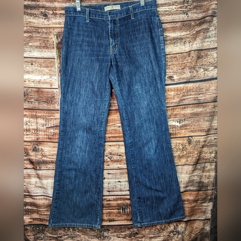 Womens 6 Jeans VTG Tommy Hilfiger Flag 90s Bootcut Medium Wash Flat Front Denim
